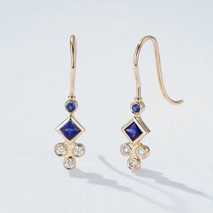 Elegant 14K (18K Custom) Gold Sapphire Diamond Drop Earrings